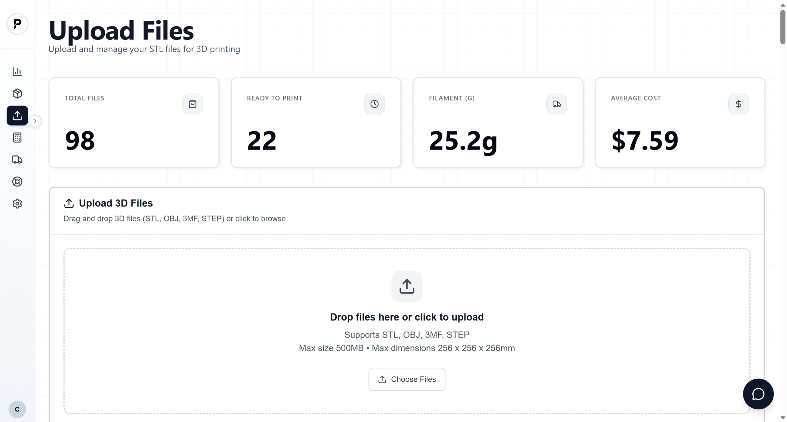 Upload files page